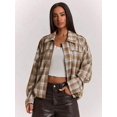 thumbnail image 6 of Women's Brown Striped Jacket, Casual Long Sleeve Outerwear for Fall and Winter, 6 of 8