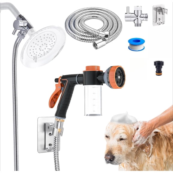 Bathtub Faucet Sprayer Attachment. Ultra-Flex Dog Shower Hose Adapter Portable Hose Attachment with Sprayer Pet Showerhead Attach Tub Spout 6.6-Foot Hose. No Installation Required for Speedy Washing