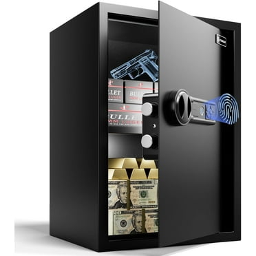 XDeer Biometric Safe Lock Box -1.90 Cubic Feet Fingerprint Safe for，withSilent Mode and LED Light， Money safe for Home box, Office, and Kid，Anti-Theft