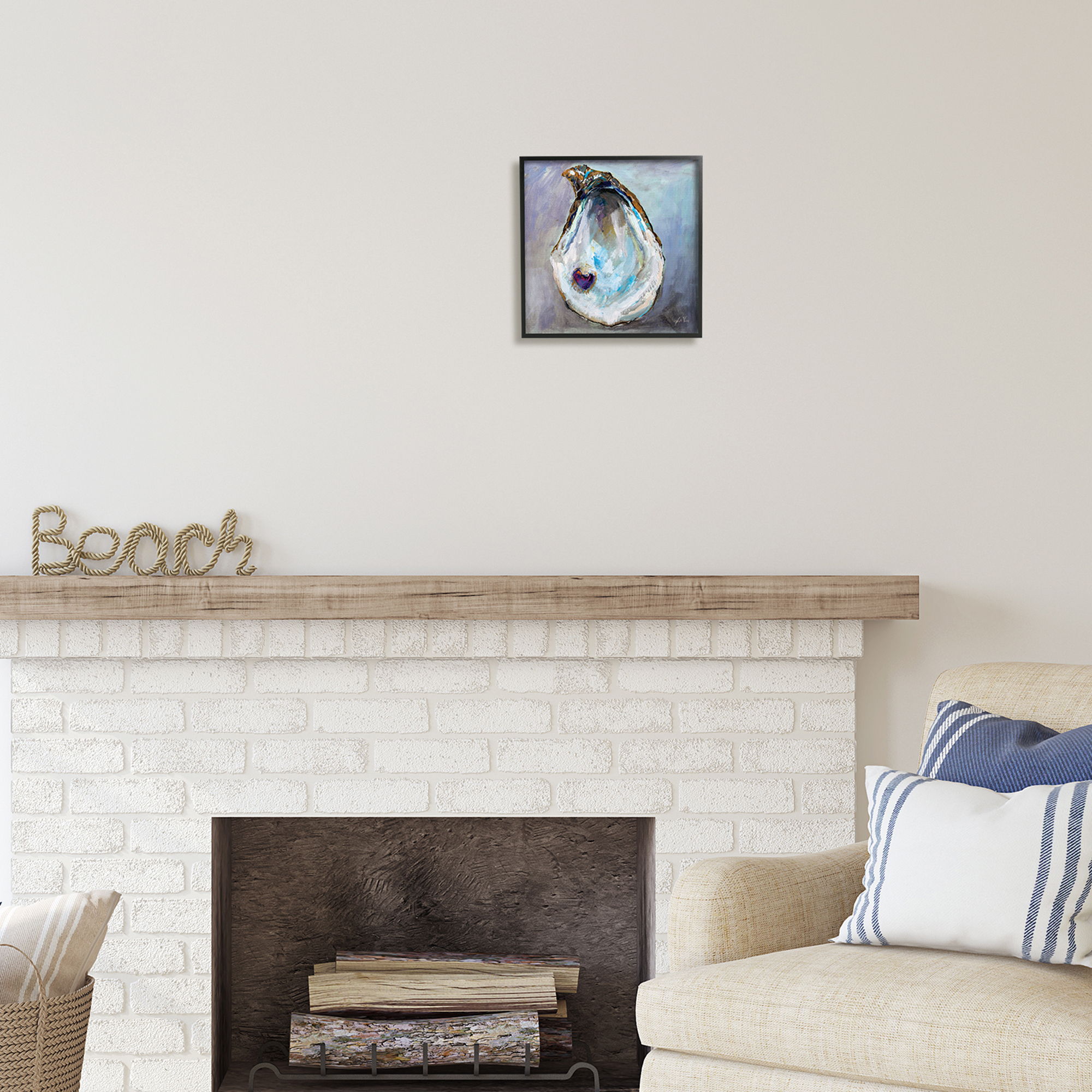 Stupell Industries Oyster Shell with Pearl Animals & Insects Painting Black Framed Art Print Wall Art, 12 x 12