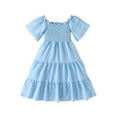 thumbnail image 1 of Tranfacy Robes pour Petite Fille, Robe d'Été pour Filles, Robe d'Été pour Tout-Petits 2-7 Ans à Manches Courtes Bouffantes, Col Rond, Robe Décontractée Mode Ligne A, 1 of 7