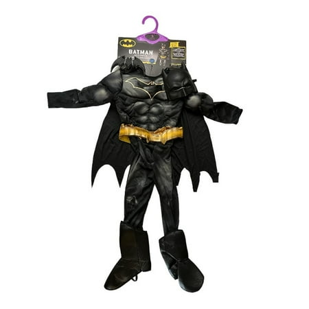 DC Batman Boys Jumpsuit  Cape  Mask  Boot Tops & Gloves Halloween Costume (Boy s Batman  S (4-6))