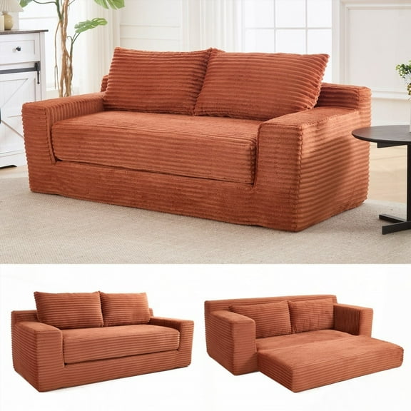 Compact Loveseat Sofa - Memory Foam & Steel Frame, No Assembly, Convertible for Home Office & Bedroom (Orange)