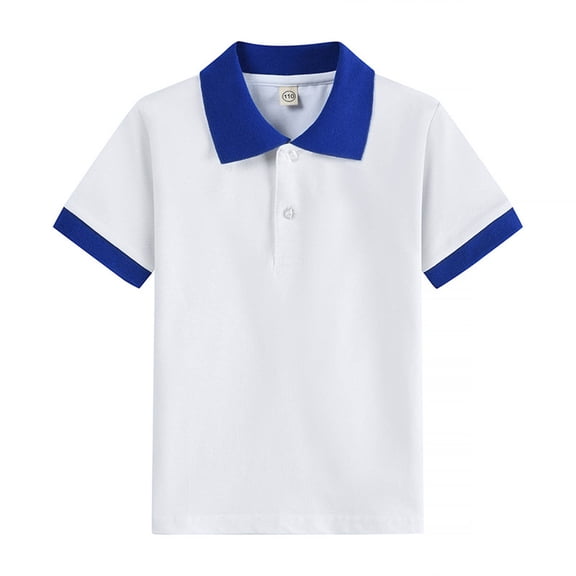 Rggeeun Toddler Boys T-Shirts Solid Color Short Sleeve Lapel Collar Casual Knit For Kids Youth School Comfortable Versatile Tops,Blue,2-3 Years