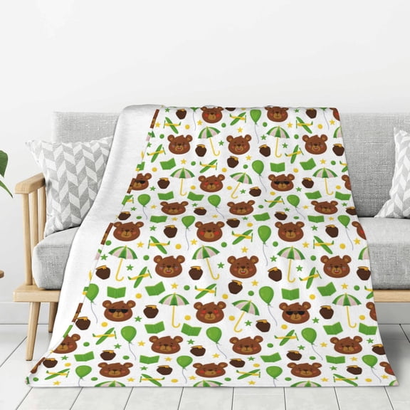 Rateoe Cute Bear Pattern Flannel Throw Blanket, Ultra-soft Blanket for Bed, Couch, Car, Hypoallergenic Anti-pilling blanket-40"x30"(Vertical)