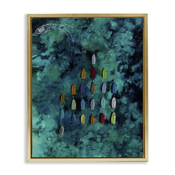 Stupell Industries Modern Harbor From Above Gold Floating Frame Canvas Art, 25 x 31, by Georgie Harrison