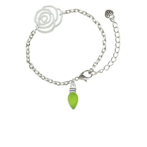 Delight Jewelry Silvertone Christmas Lights - Lime Green Resin Silver-tone Flower Link Chain Bracelet, 6.75"+2" Extender