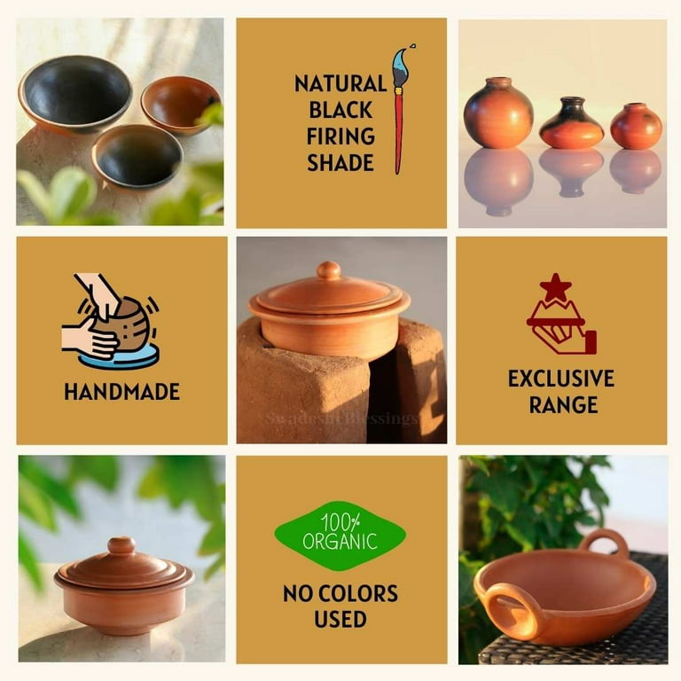Clay Pot for Cooking and Serving with Lid Earthen Kadhai Mud Handi