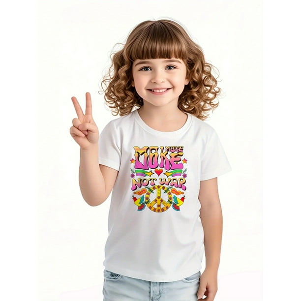 Kids' Anti-War Message T-Shirt - Make Love Not War Peace Symbol Graphic Tee, Soft Everyday Shirt for Boys & Girls Ages 2-8, Machine Washable Top for Birthday & Christmas Gifts Promoting Peace