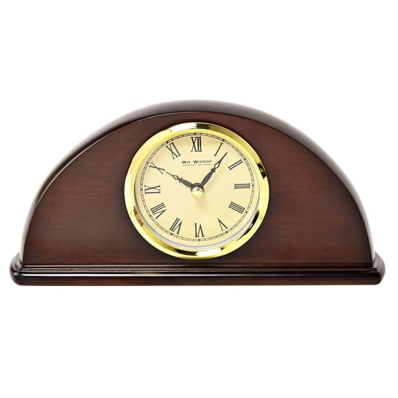 Wm. Widdop Dark Walnut Finish Half Moon Shape Mantel Clock
