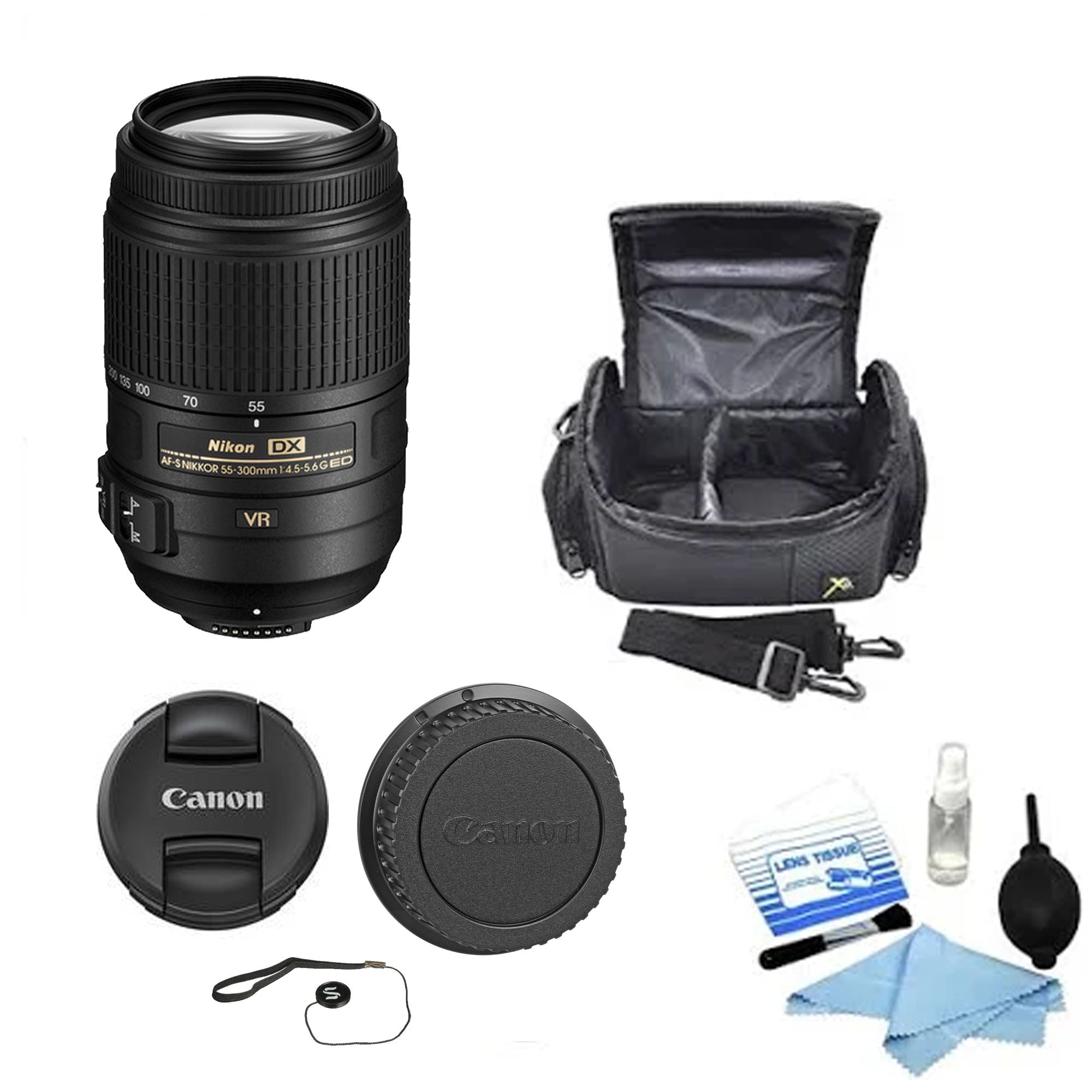 Nikon AF:S DX NIKKOR 55:300mm f/4.5:5.6G ED VR Lens With Medium Bag &  Cleaning Kit