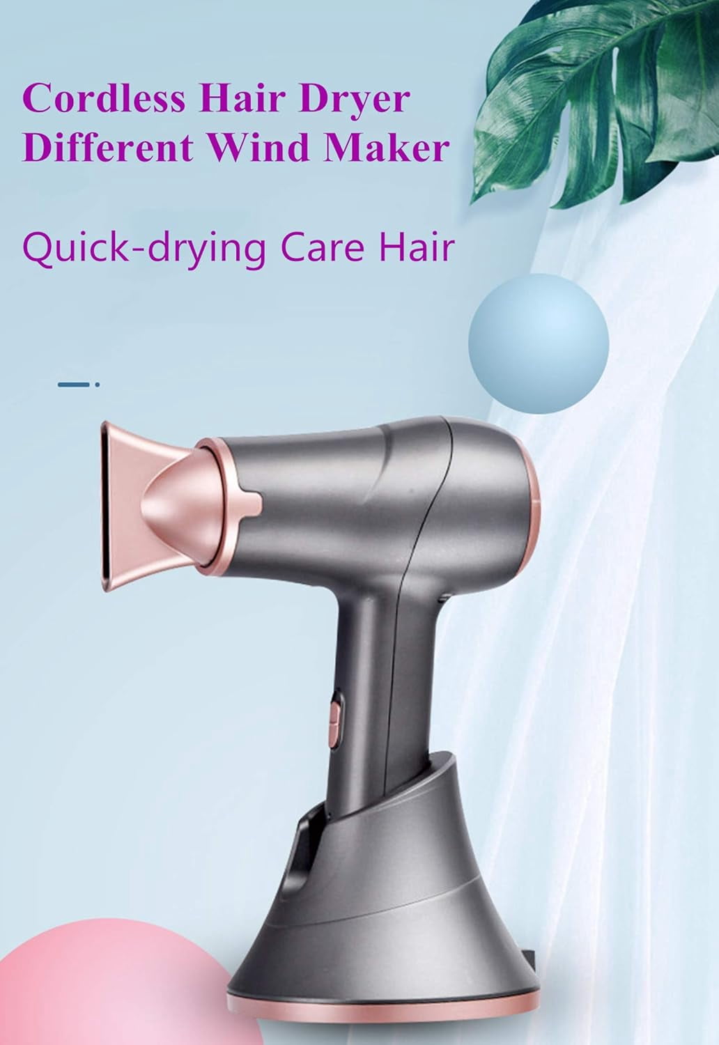 2025 Cordless Hair Dryer with Charging Base – 5000mAh Portable Blow Dryer, Hot & Cold Air Modes(Gray)