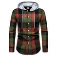 thumbnail image 2 of Blusa de manga larga con capucha para hombre, informal, de retazos, a cuadros, con capucha, botones, de manga larga, 2 of 7