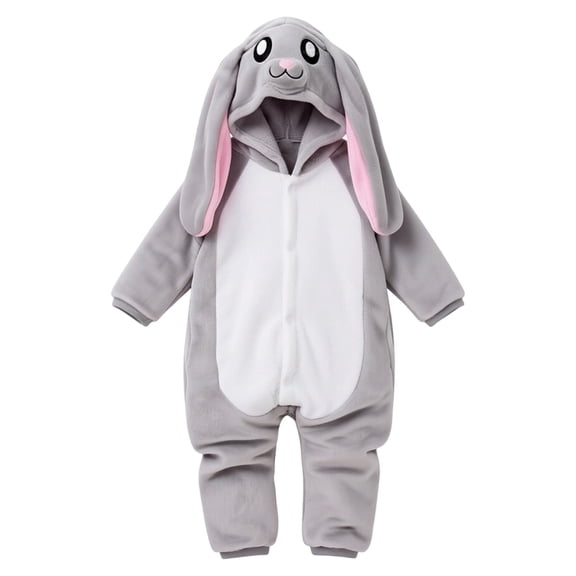 Tisuna Fall Halloween Romper For Girls Boys Long Sleeve Rabbit Bodysuit With Hood Cozy Front Zipper Closure Holiday Jumpsuit, Size 7-16 Years, Light Gray