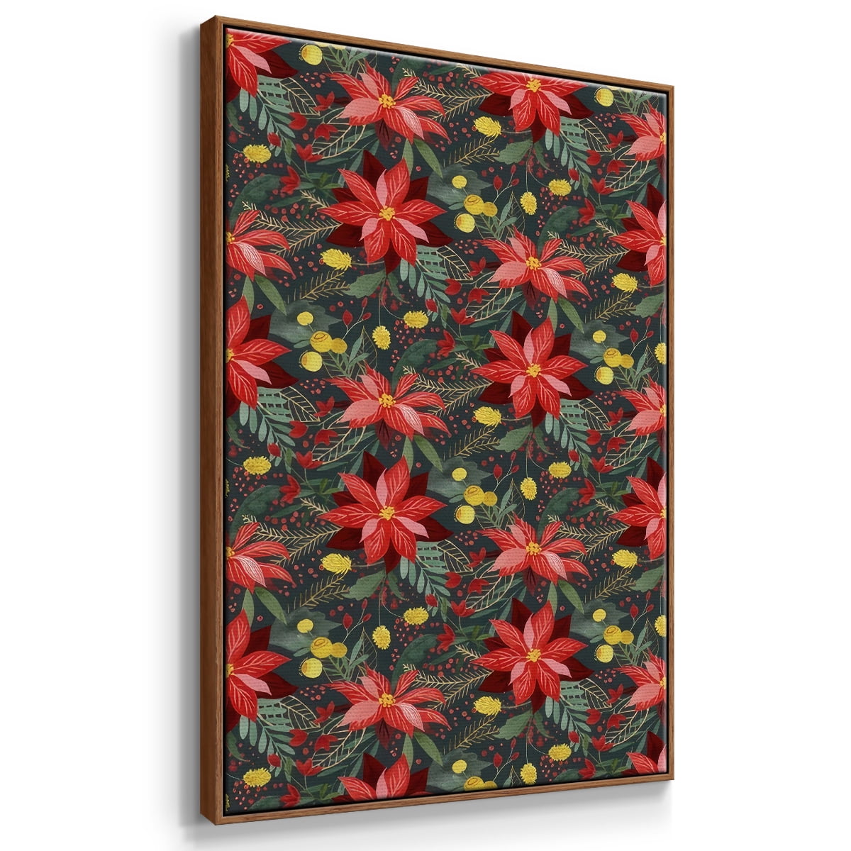 Bright Christmas Night Collection E - Framed Gallery Wrapped Holiday Canvas - 25 x 37 - Rosewood Frame