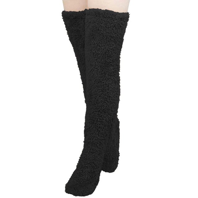 CSChome Women Floor Socks Winter Floor Socks - Thick Double Sided Velvet Solid Color Over-the-knee Elastic Non-Slip