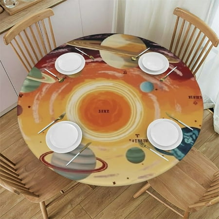 

Sheronv Planets Stars Space Art Round Table Cover Stain Resistant & Washable Indoor Outdoor Tablecloth Kitchen Dining Wedding Parties 100% Polyester Outdoor Fitted Waterproof Fabric 42 -46