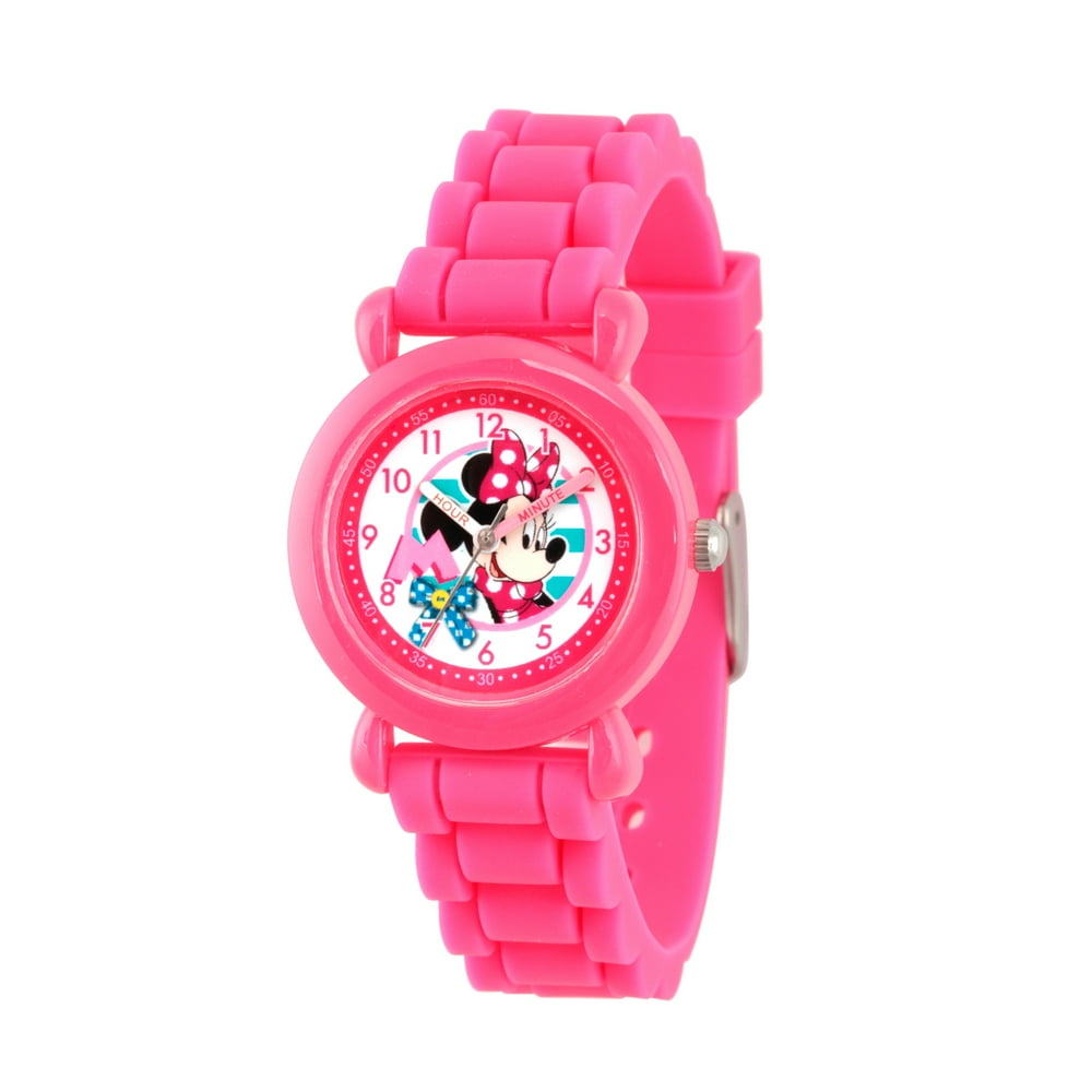 Disney Minnie Mouse Girls' Pink Plastic Time Teacher Watch, Pink