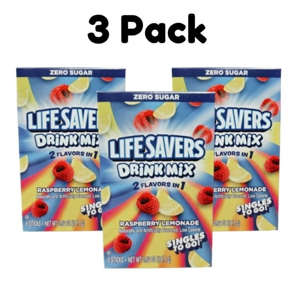 Life Savers Zero Sugar Raspberry Lemonade Drink Mix Sticks, 0.52 oz Each (3 Pack) – Low Calorie, On-the-Go Powdered Beverage Mix, Refreshing Flavor, Easy to Prepare