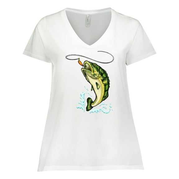 Inktastic Leaping Bass Fish Women's Plus Size V-Neck T-Shirt