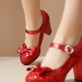 thumbnail image 4 of SACFOF Women's Sequins Glitter Mary Jane Shoes Shine Sparkly Vintage Chunky High Block Heel Women Pumps with Bow and Ankle Strap Rockabilly Cosplay Kawaii Marriage Mary Jane Dress Pumps, 4 of 6