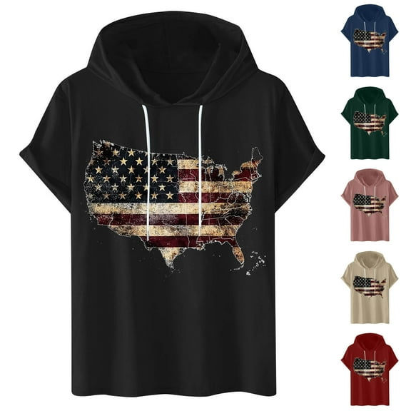 DDAPJ pyju American Flag Hoodie for Men 4th of July T Shirt Funny USA Print Tees Patriotic Casual Summer Short Sleeve Tops Black XXL