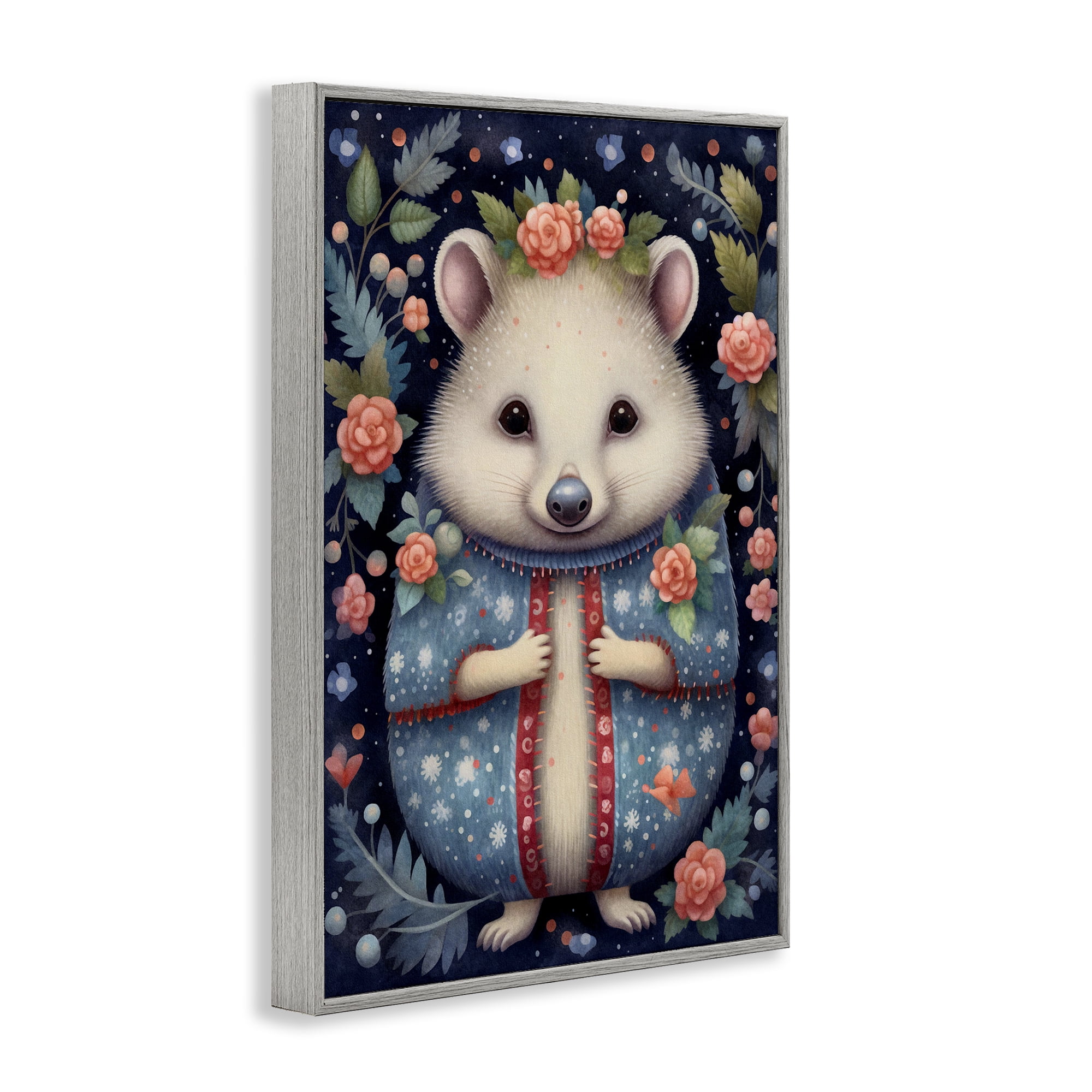 Stupell Industries Woodland Pattern Hedgehog Animals & Insects Painting Gray Framed Art Print Wall Art, 16 x 24