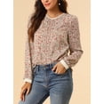 thumbnail image 5 of Allegra K Women's Puff Sleeve Button Down Back Contrast Color Floral Printed Blouse Top, 5 of 6