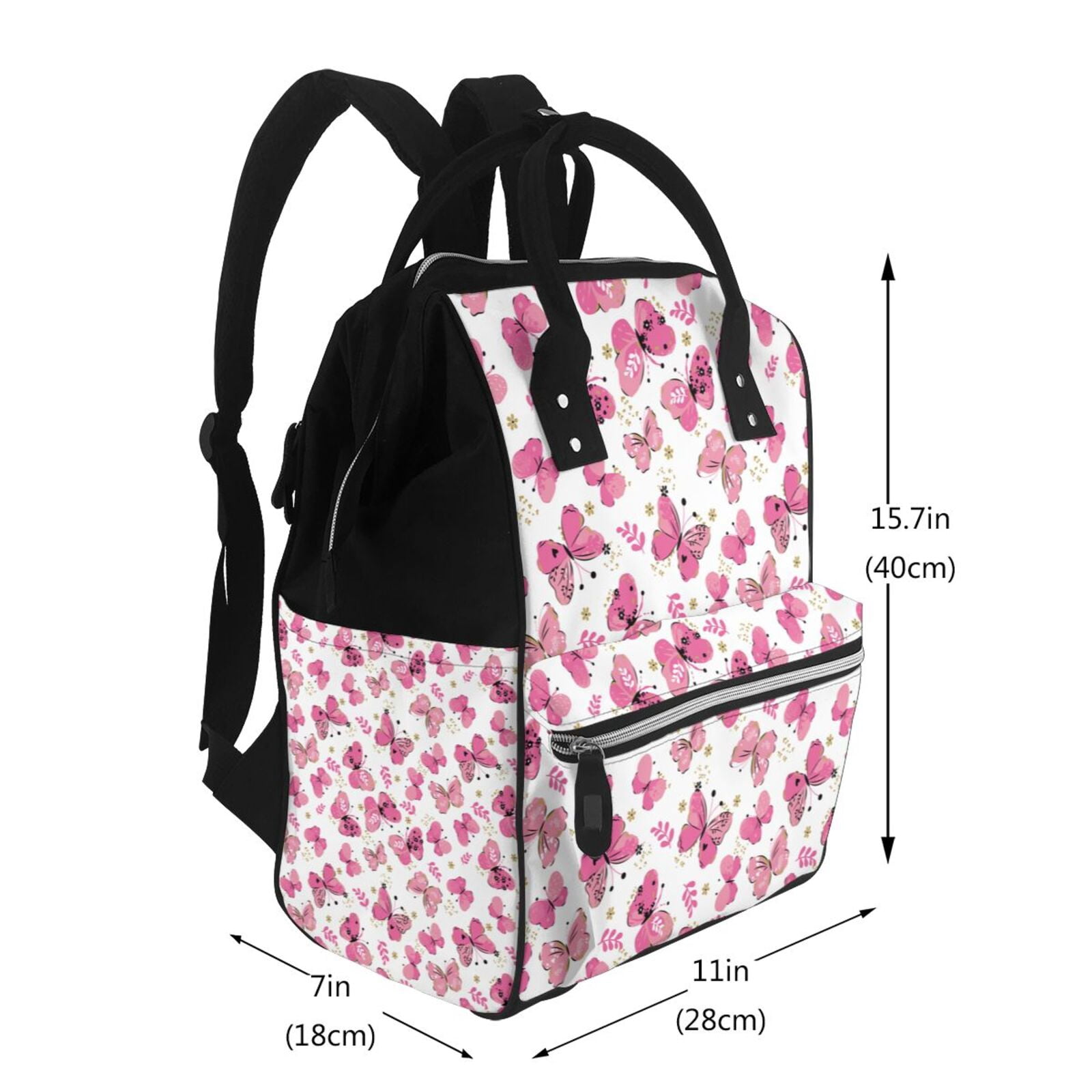 Ratiio Girl Butterfly Mummy Backpack - Waterproof Twill Canvas, Large Capacity Diaper Bag with Multiple Pockets and Adjustable Straps
