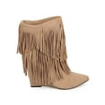 thumbnail image 2 of New Women Liliana Tesla-1 Suede Fringe Pointy Toe Calf High Wedge Boot Size, 2 of 5
