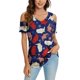thumbnail image 3 of Tops con estampado de día de la independencia de manga corta con cuello en V para mujer a la moda para mujer Fridja  hjk5322, 3 of 8