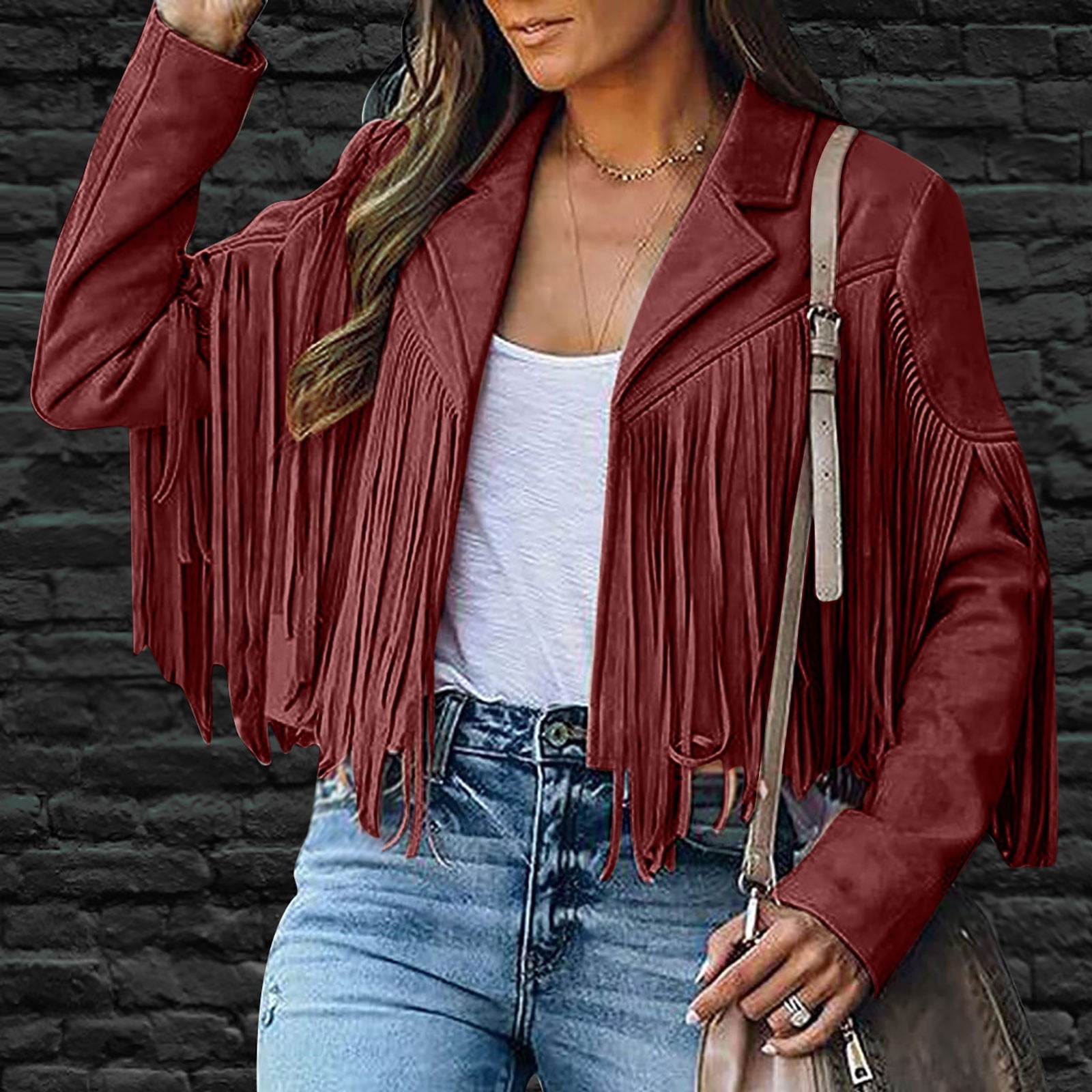 DPTALR Manteau a Franges pour Femme en Faux Daim Manteau de Style Cowboy a Manches Longues Pompon Cardigan Manteau