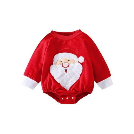 

wsevypo Baby Boys Girls Christmas Romper Long Sleeve Crew Neck Santa Claus/Letters Tree Bodysuit Casual Cotton Jumpsuit
