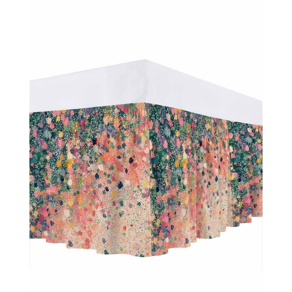 Oil Painting Bed Skirt California King Size 18" Drop Retro Art Gorgeous Pink Art Texture Sense Ruffled Wrap Around Bed Skirts Adjustable Elastic Bedskirt Dust Ruffle for California King Size Bed