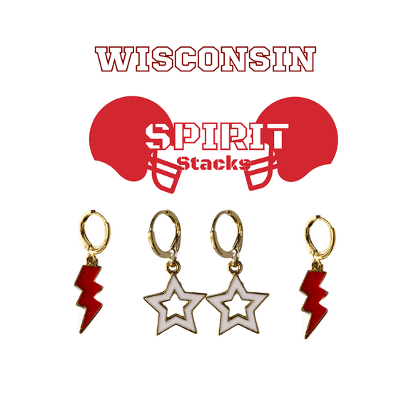 Wisconsin Madison Spirit Earring Stack For Badgers Game Day red | white