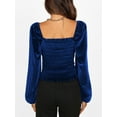 thumbnail image 3 of KelaJuan Women T-shirt Long Sleeve Square Neck Pleated Solid Slim Fit Ladies Tops Streetwear, 3 of 6