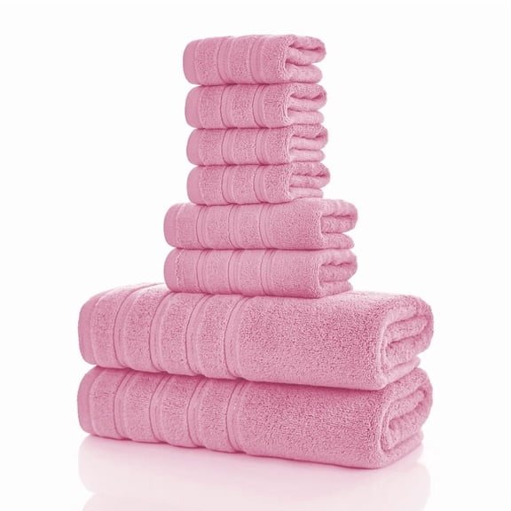 JML Pink Bath Towel Set of 8 Pieces - Cotton Blend Highly Absorbent Towels for Bathroom, 2 Soft Bath Towels, 2 Hand Towels, 4 Washcloths
