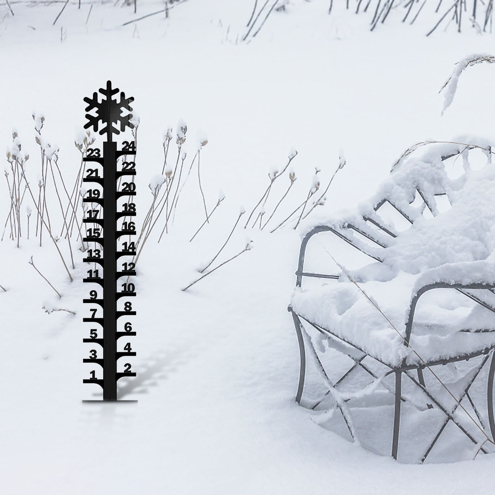 Wrought Iron Snowflake Snow Gauge, Christmas Holiday Outdoor Decoration with Measuring Ruler, 24 Inch Metal Stake for Garden, Yard, and Winter Display