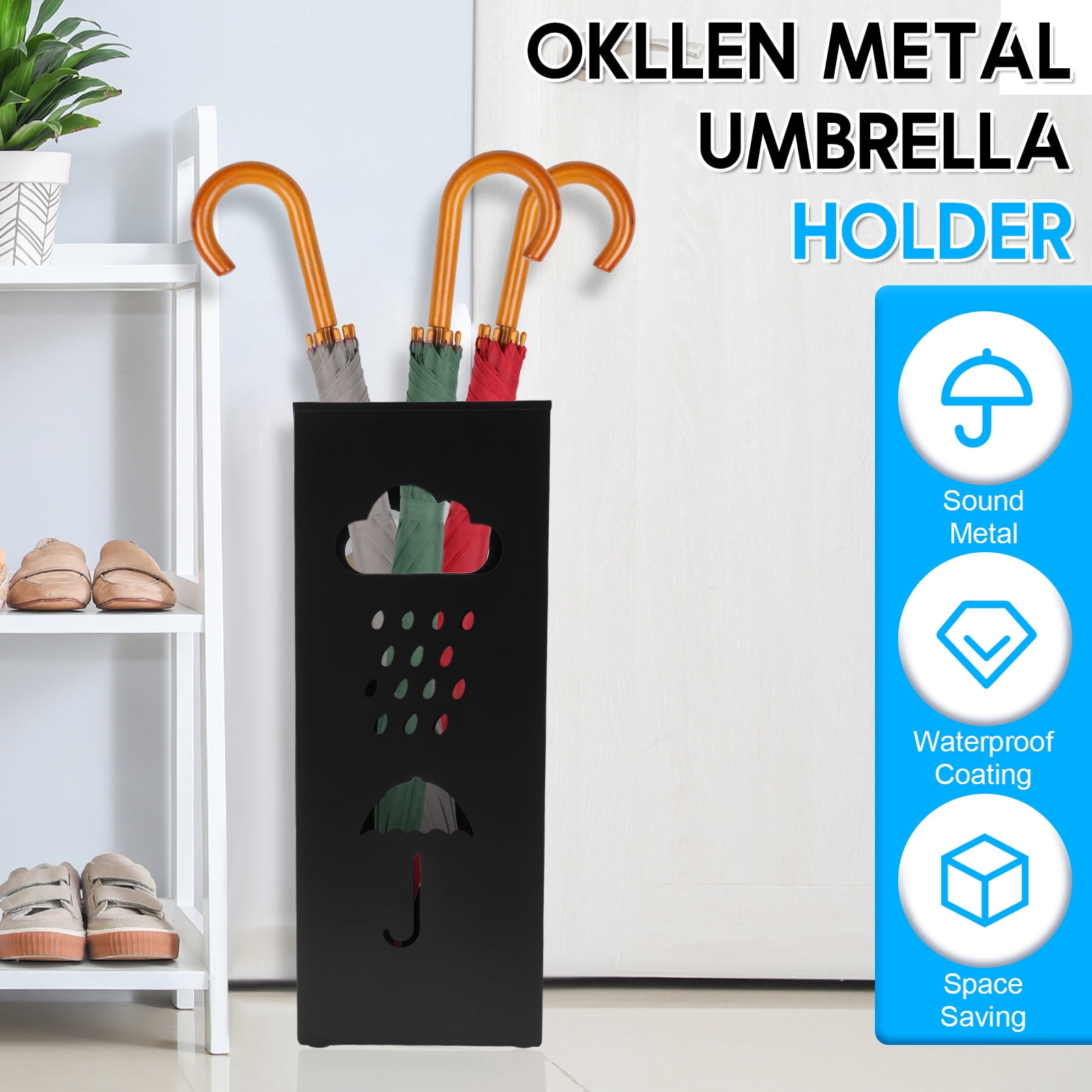 LINFANG Umbrella Stand Metal Umbrella Holder Hollowed Square Walking Cane Organizer Rack for Home Office Entryway