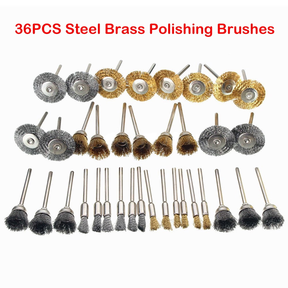 SEIWEI 36Pcs Steel Brass Wire Brush Pad and Wheel - Point and Kit For Dremel Rotary Tools - Walmart.com
