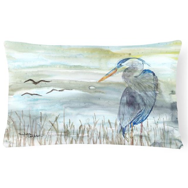 Blue Heron Watercolor Canvas Fabric Decorative Pillow
