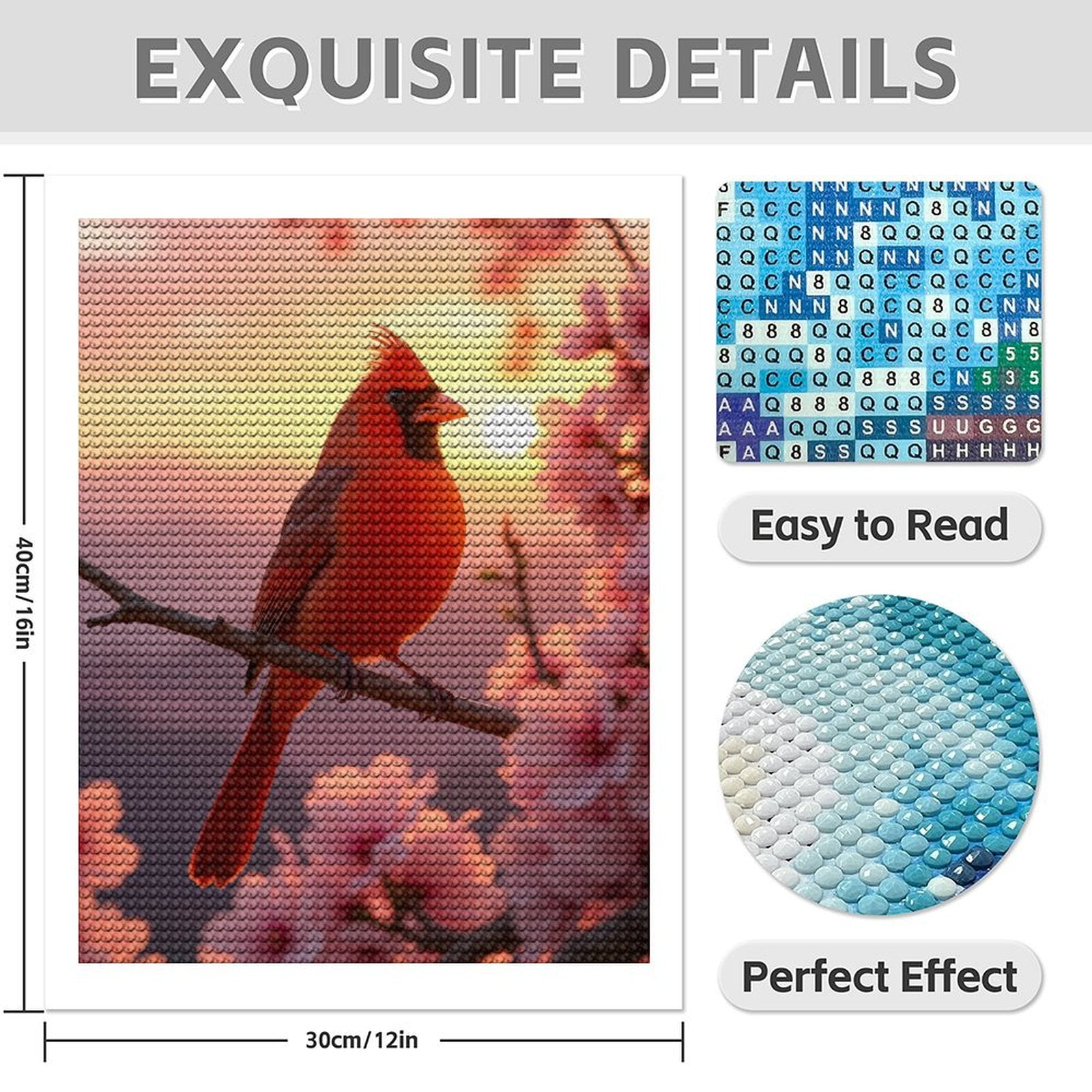 Diamond Art Kits for Adults - 5d Cardinal Sunset Blossoms Diamond Painting for Adults, Diamond Art for Adults Beginners, Diamond Painting Kits for Adults for Home Wall Decor