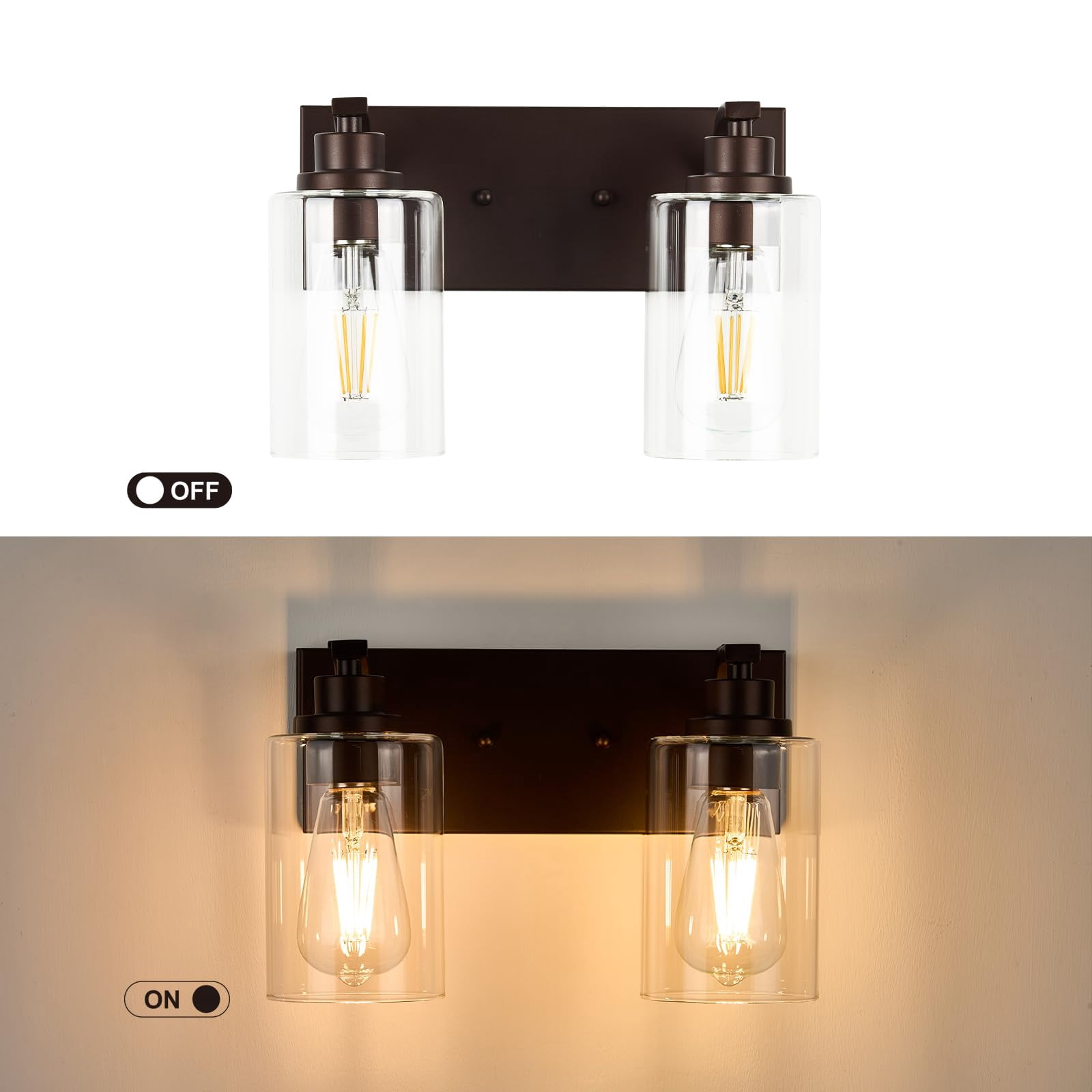 2-light Bathroom Light Fixtures Modern Orb Vanity Lights For Lighting Over Mirror With Clear Glass Shade Cabinet Bedroom Hallway
