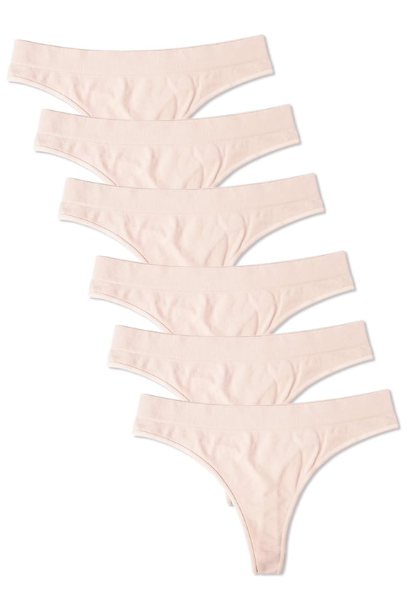 Women 6 Pack Seamless Nylon Spandex Thong Panties