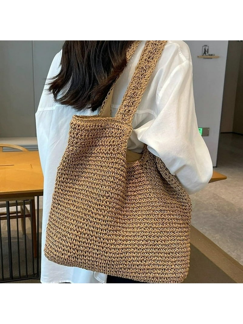 Straw Hobo Bag for Women Casual Raffia Vacation Tote Handbag HLSOHJP Slouchy Straw Beach Bag Women Cute Hobo Shoulder  main image 3
