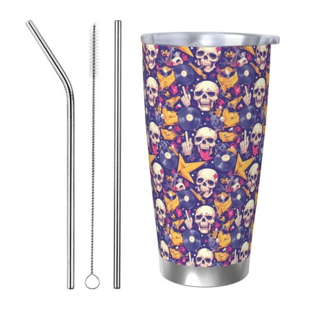 

Salouo rock Skull record Print 20oz Tumbler with Lid Stainless Steel Vacuum Insulated Tumbler Durable Insulated Coffee Mug Thermal Cup with Splash Proof Sliding Lid-Straw Three-piece Set