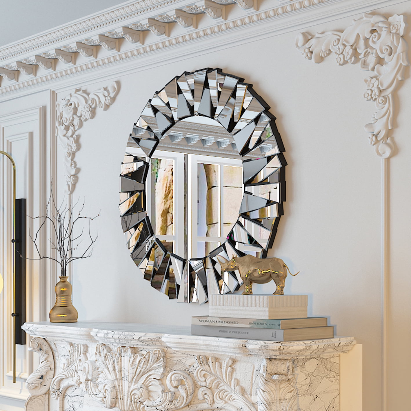 LUVODI Clear Sunburst Wall Mirror Decorative Accent Mirror for Bathroom Living Room Decor Round 32in