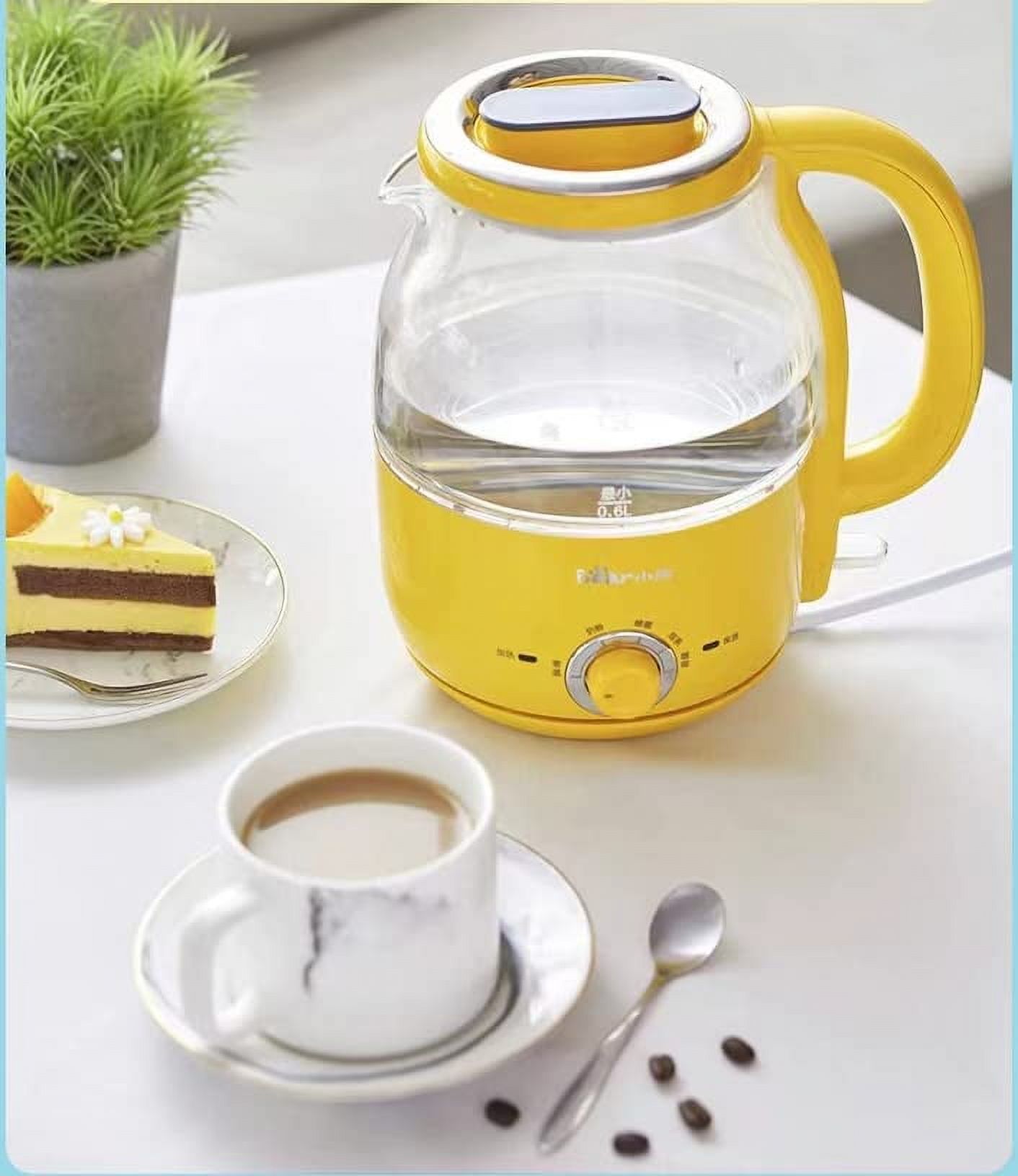 Bear 1.2L Electric Kettle, Electric BPA-Free Glass Kettle, Temperature Dial, Keep Warm Function, Cordless 360° Base, Auto Shut-Off Function – Quick Boil, Beige/Yellow, 1.2L