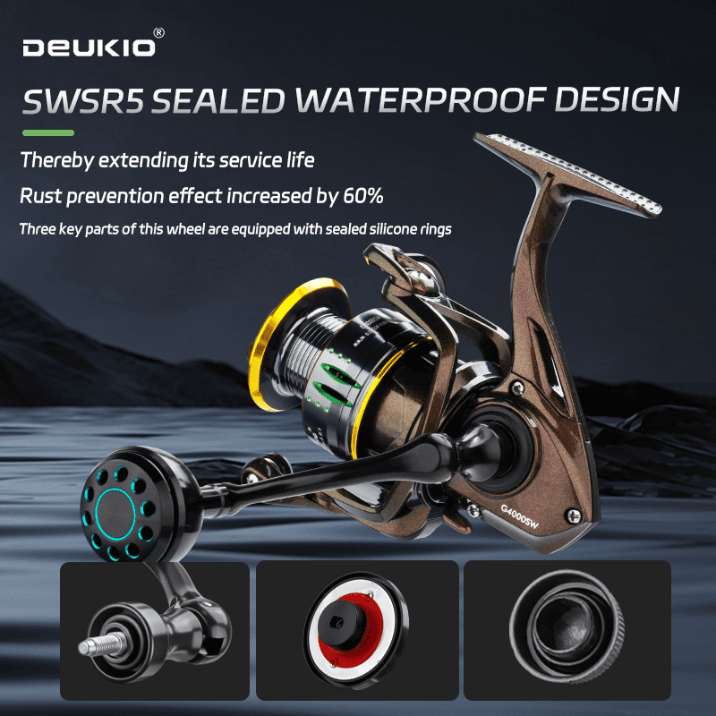 DEUKIO Colorful Spinning Fishing Reel 5.0:1 Gear Ratio 33lb Drag Metal Knob Grip for Saltwater Freshwater Fishing Reels
