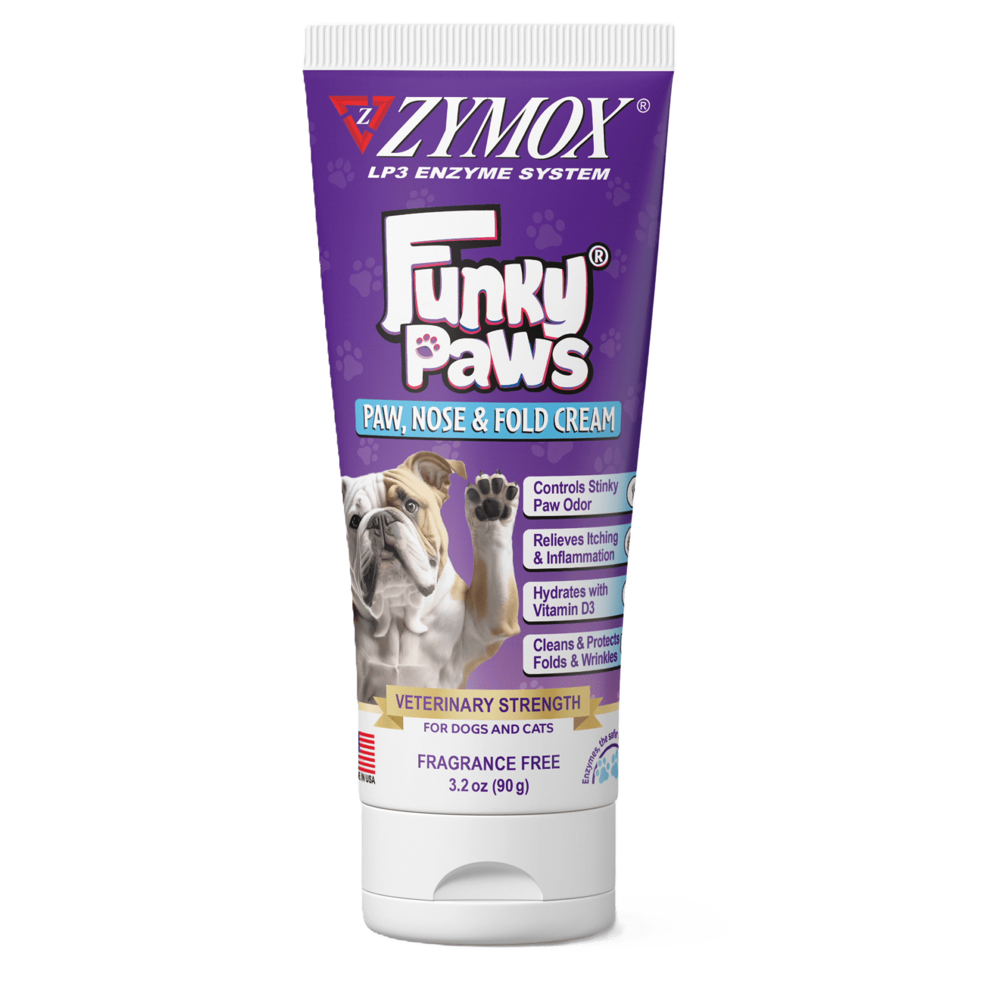 Zymox Funky Paws Cream for Soothing Pet Paws with Vitamin D, 3.2 oz - Hypoallergenic, Odor Reduction and Moisturizing